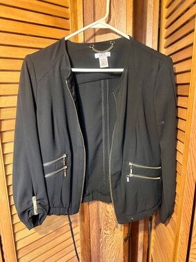 Cache Black Bomber Jacket with Gold-Tone Zippers